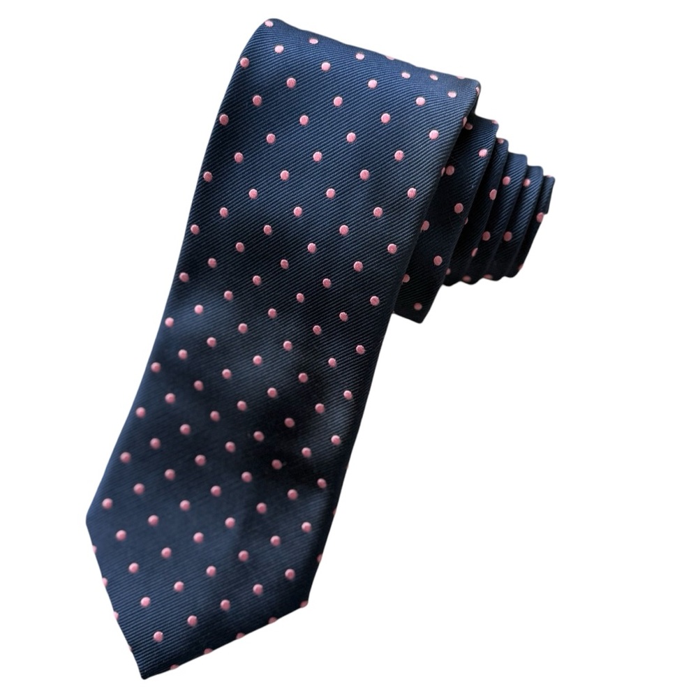 JOS. A. BANK Executive Collection 100% Silk Navy Blue and Pink Polka Dot Tie
